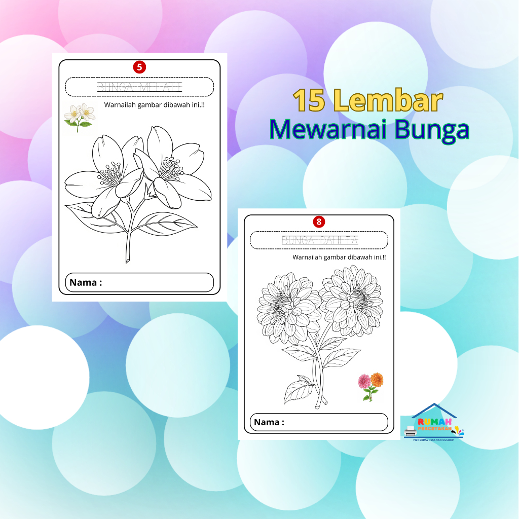 

15 Lembar Sketsa Mewarnai Anak Edukatif Bunga A5 80g