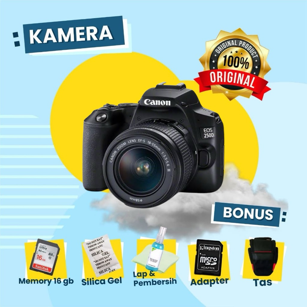 CANON 250D Kit Second Body Only Kamera DSLR MULUS Siap Pakai Layar Lipat dan WIFI
