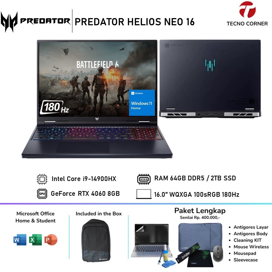 Laptop Gaming Acer Predator Helios Neo 16 RTX4060 8GB/  Intel Core I9 14900HX 16GB/1TB W11 + OHS 16.