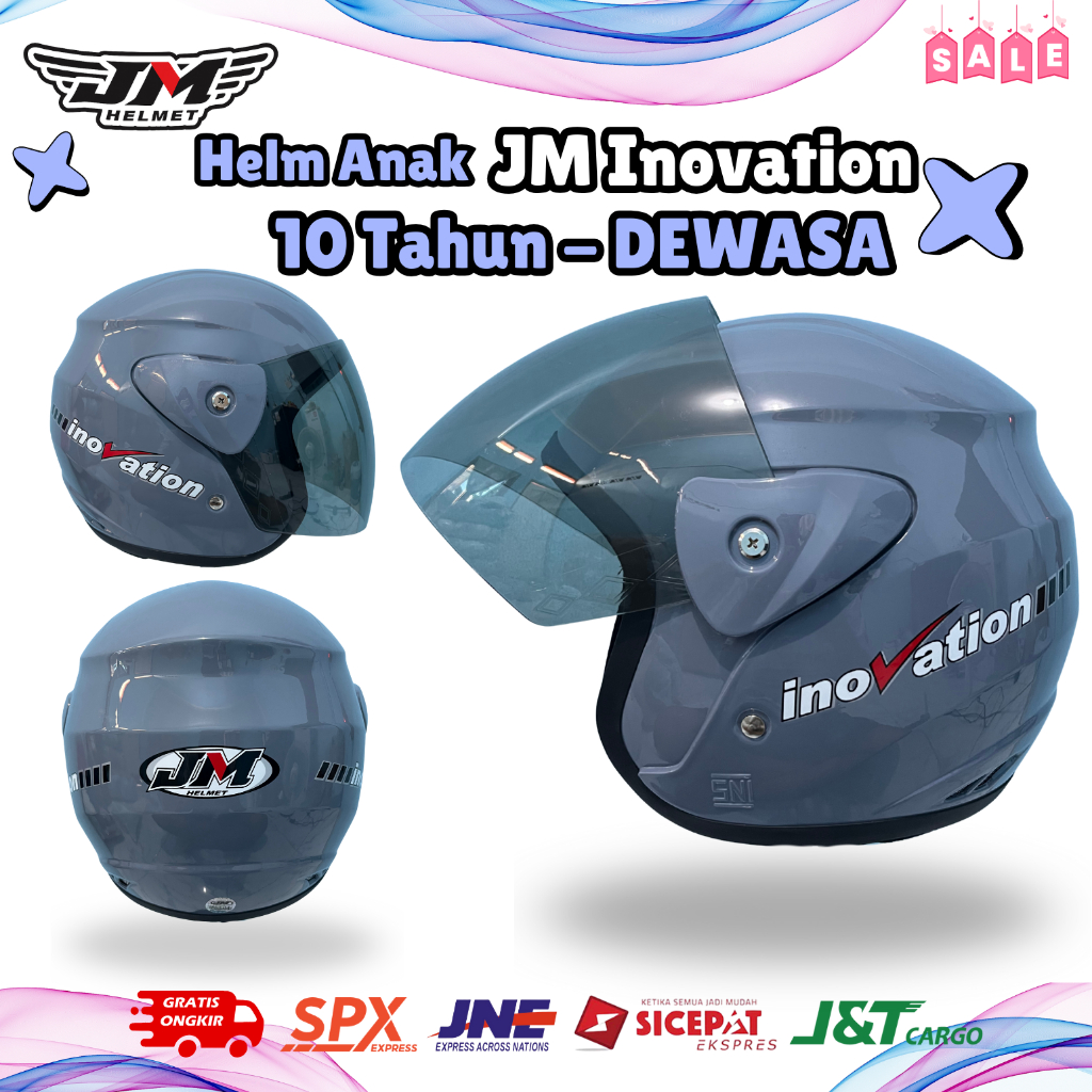 Helm Anak Remaja Dewasa Half Face Original JM SNI Laki Laki Perempuan Usia 10 Tahun Sampai Dewasa