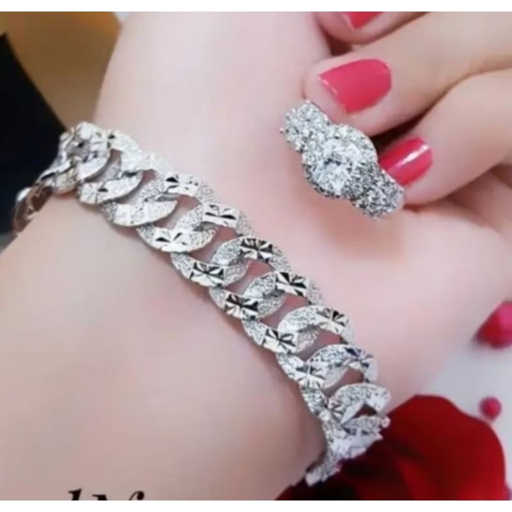 Gelang tangan wanita sisik naga free cincin titanium silver Anti karat aksesoris wanita