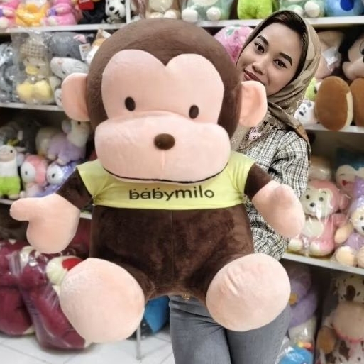 BONEKA MONYET LUCU  BABY MILO BAJU JUMBO SOFT IMPORT QUALITY BONEKA BABY MILO BONEKA MONYET MEWAH BO