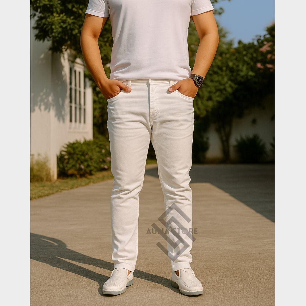 Big size jeans polos 27/50/Celana jeans pria tersedia jeans warna putih