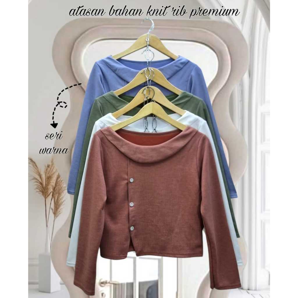 Baju Knit Clove Model Sabrina / Baju Crop Knitrip Premium / Baju Atasan Wanita / Baju Wanita Kekinia