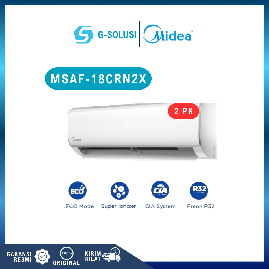 AC MIDEA MSAF 18CRN2X 2 PK | G-SOLUSI AC | Standar | R32 | Hyper Graphics |  Self-Cleaning | Gold Fi