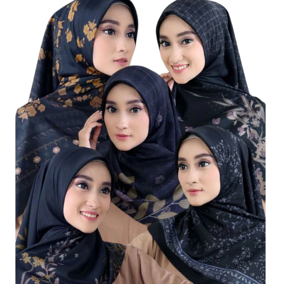Hijab Jilbab Scarves Voal Segi Empat Azara Premium Dubai Black Series Motif Hitam Laser Cut Logo Swa
