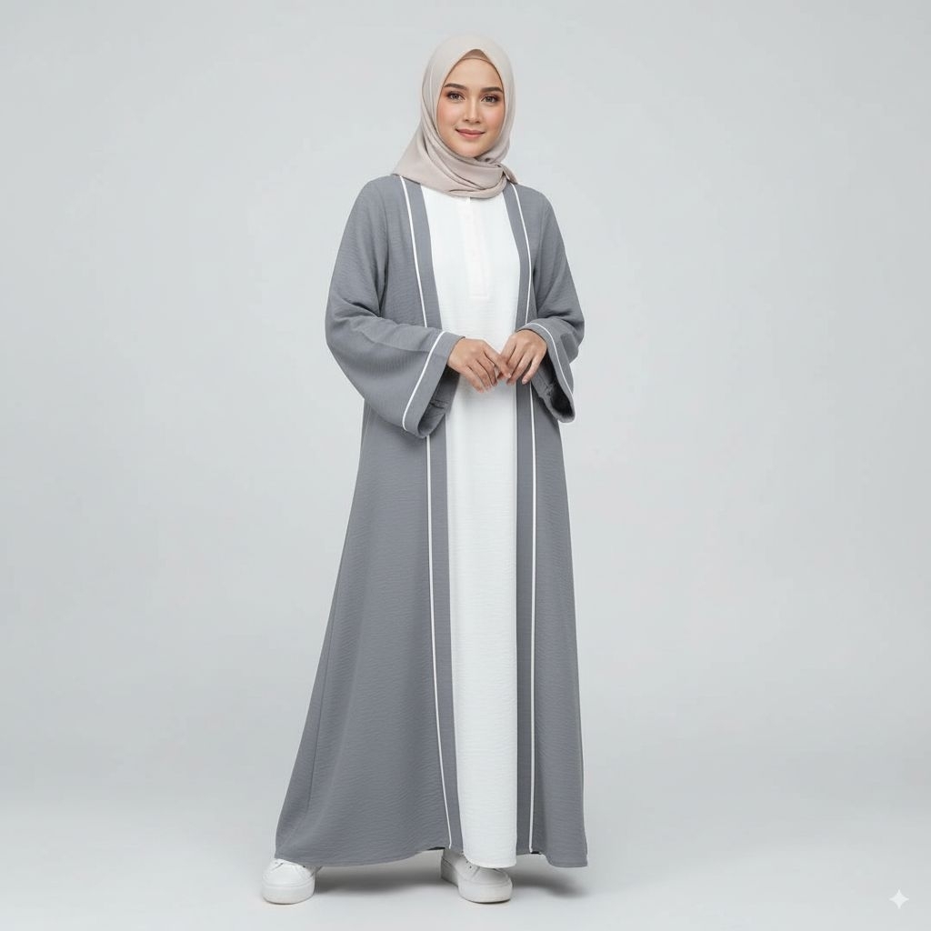 abaya gamis remaja dan dewasa luna dua warna iner auter menyatu abaya luna kekinian series