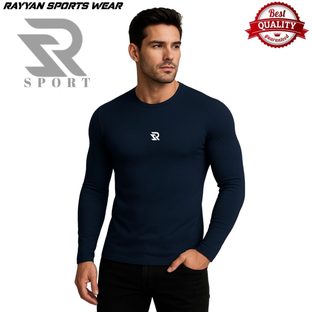 Buttercupple Rayyan Sports Wear Manset Baselayer Pria Lengan Panjang Leher Pendek Stretch Fit,Manset