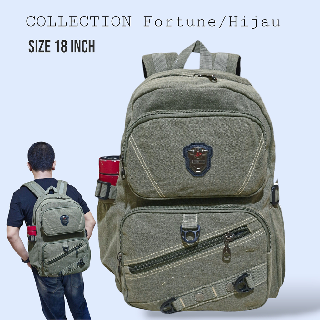 Fortune Tas Ransel Kanvas Import Tas Fasion Urban Style Ukuran 18inch,Tas Punggung