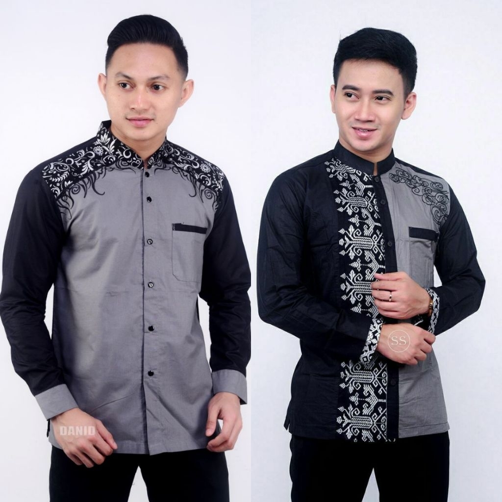 Kemeja Batik Pria Kemeja Koko Bordir Lengan Panjang Seragam Hadroh Seragam Kerja
