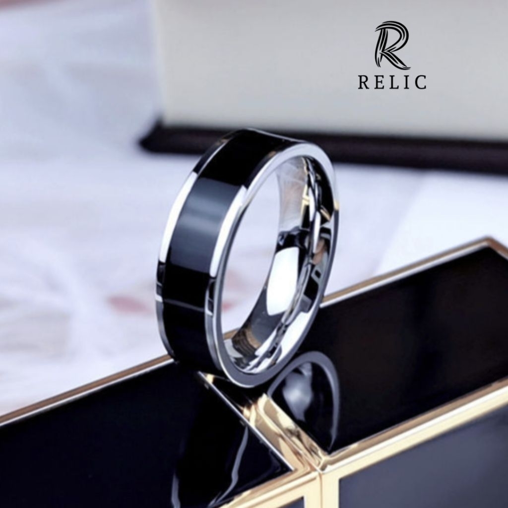 Cincin Titanium Silver List Hitam Untuk Pria Wanita