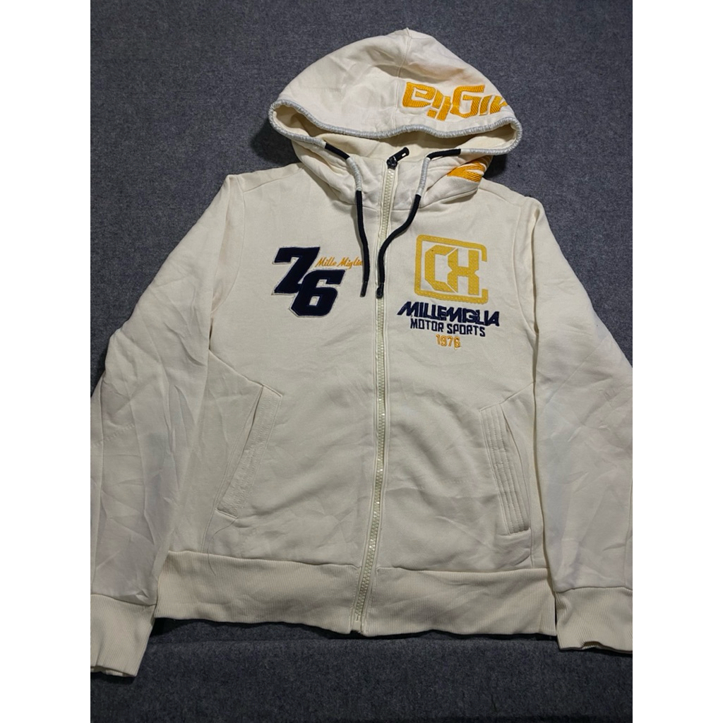 HOODIE RACING FULL BORDIR TEBAL CAKEPP COAX CREAM SIZE M