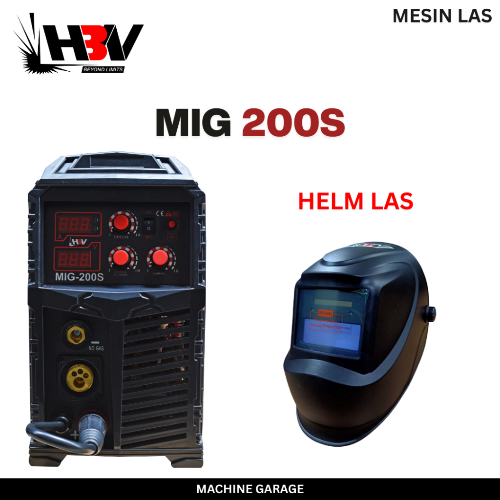 Mesin Las MIG 200S HBV 3 Fungsi Bisa Pakai Gas CO2 atau Tanpa Gas 1 Fasa 220V 40-200A Ringan 14kg Bengkel Rumahan Industri