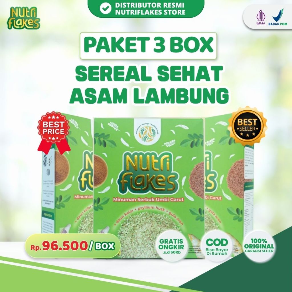 

[TERLARIS] Nutriflakes Original Sereal Umbi Garut Atasi Masalah Maag Gerd Asam Lambung - 3 BOX
