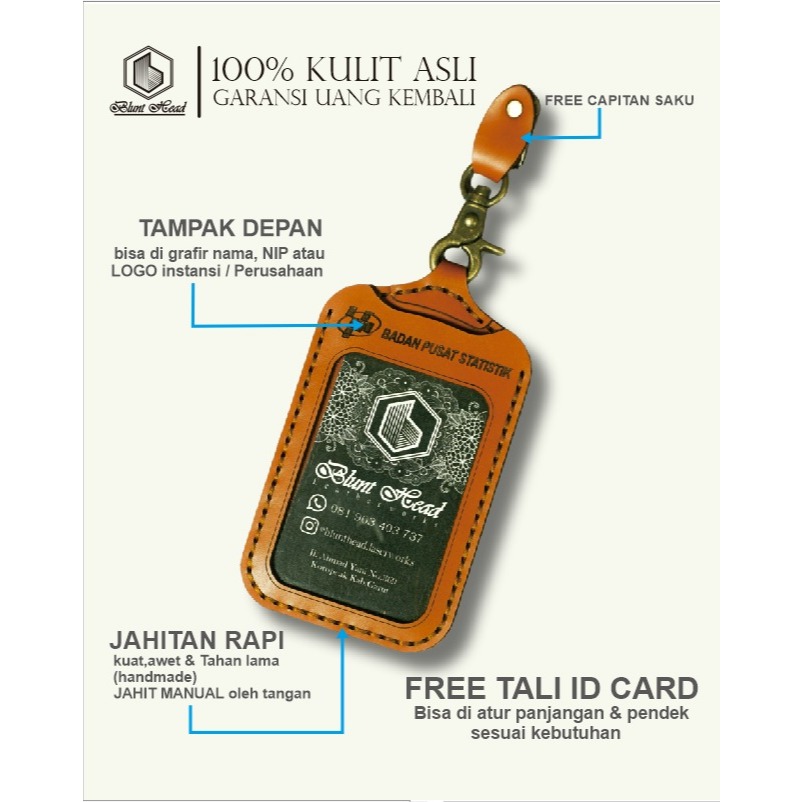 id card kulit sapi asli model baru id card holder custom gratis design