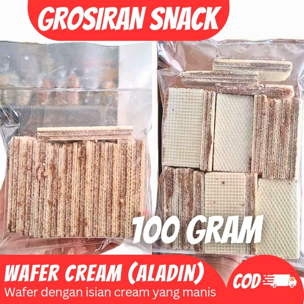

100 Gram Wafer Isi Cream / Wafer Cream Manis / Kue Wafer Aladin