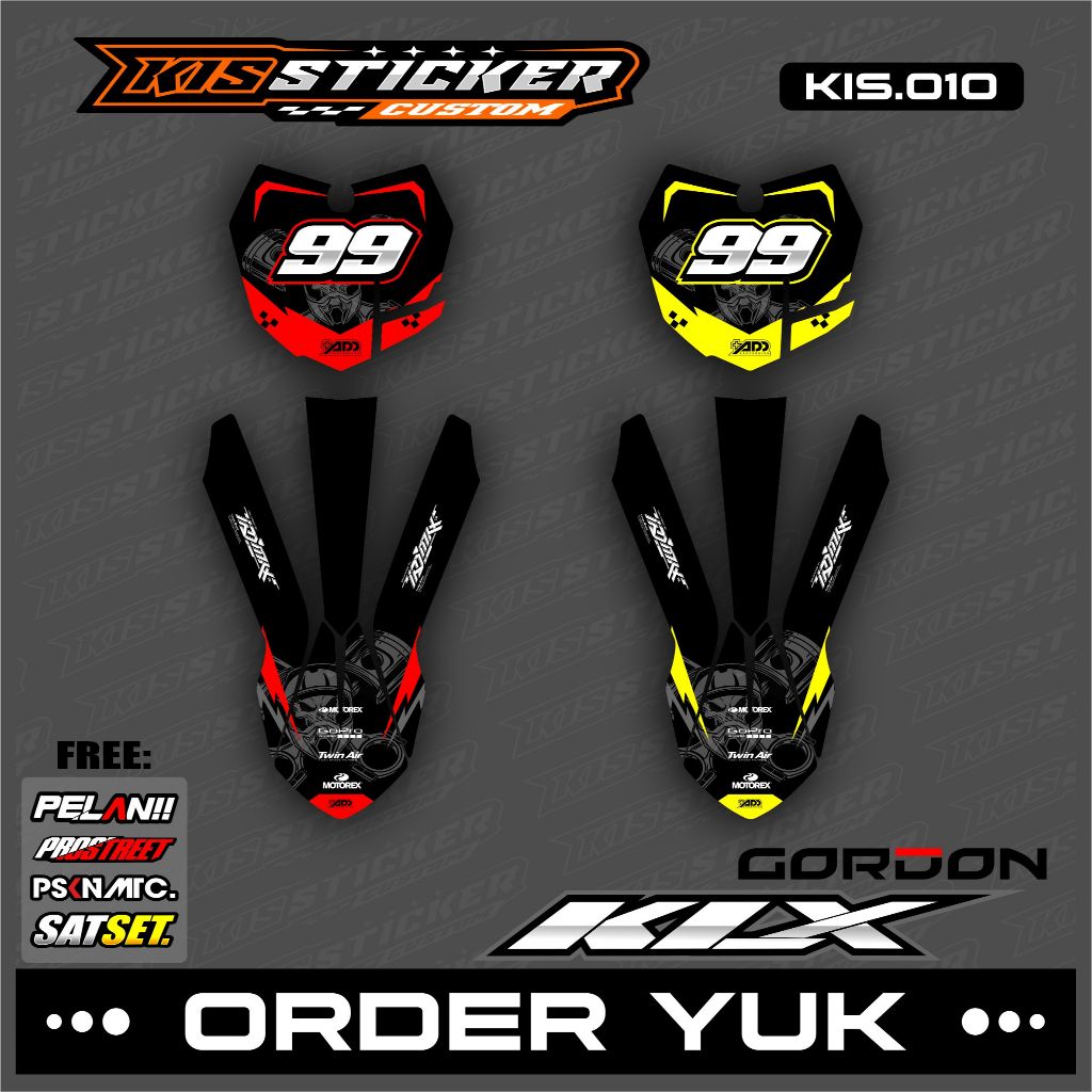 COD STICKER PAPAN DAN SPAKBOR KLX GORDON STIKER PAPAN NOMOR KLX GORDON KiS.10
