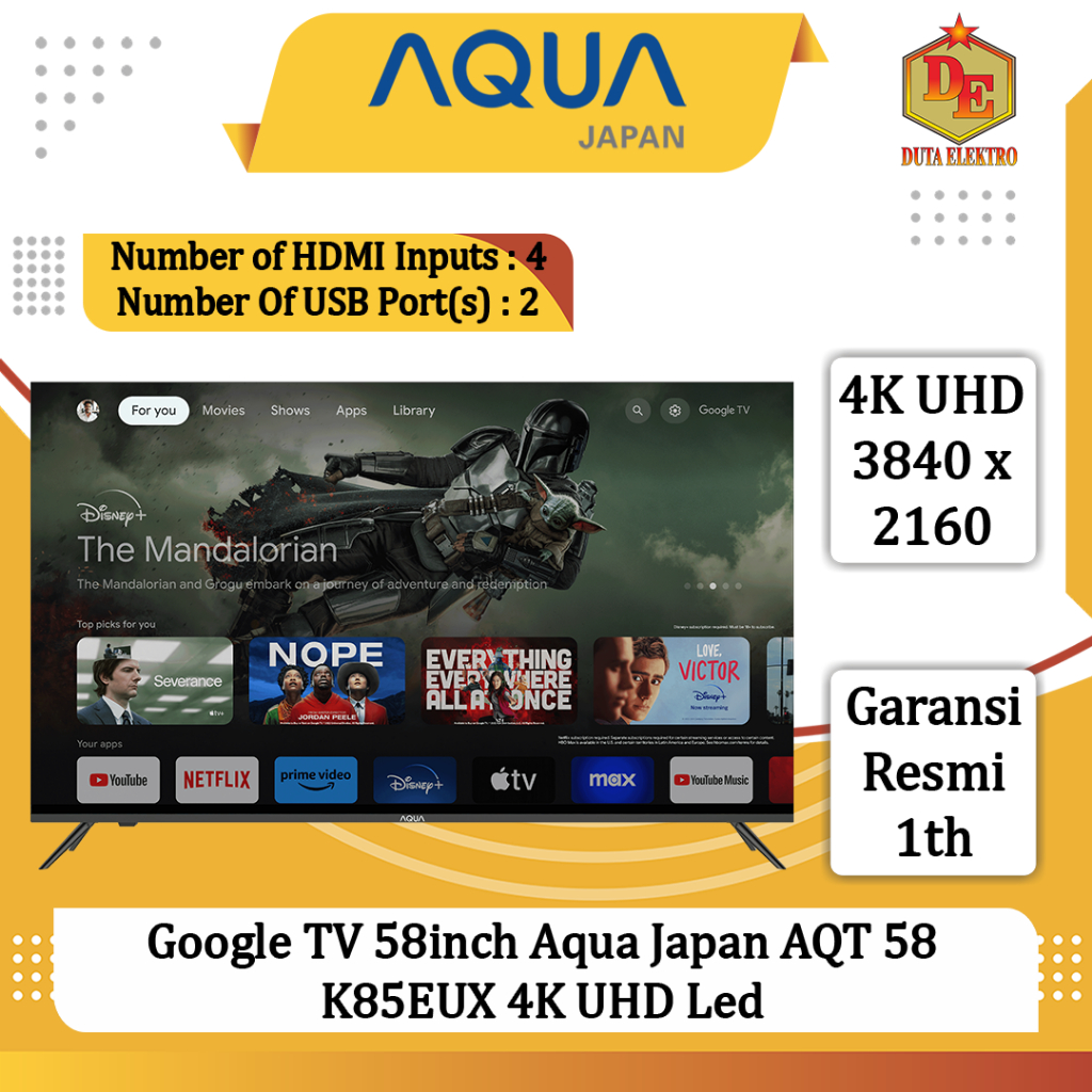 Google TV 58inch Aqua Japan AQT 58 K85EUX 4K UHD Led