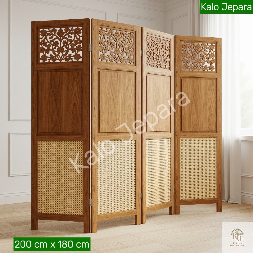 Sekat Jati Asli Ukiran Jepara Minimalis Partisi Ruangan Modern Pembatas Ruang Rotan