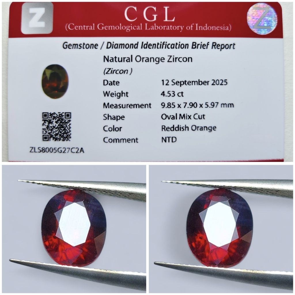 NATURAL RED ZIRCON (Reddish Orange) Plus MEMO