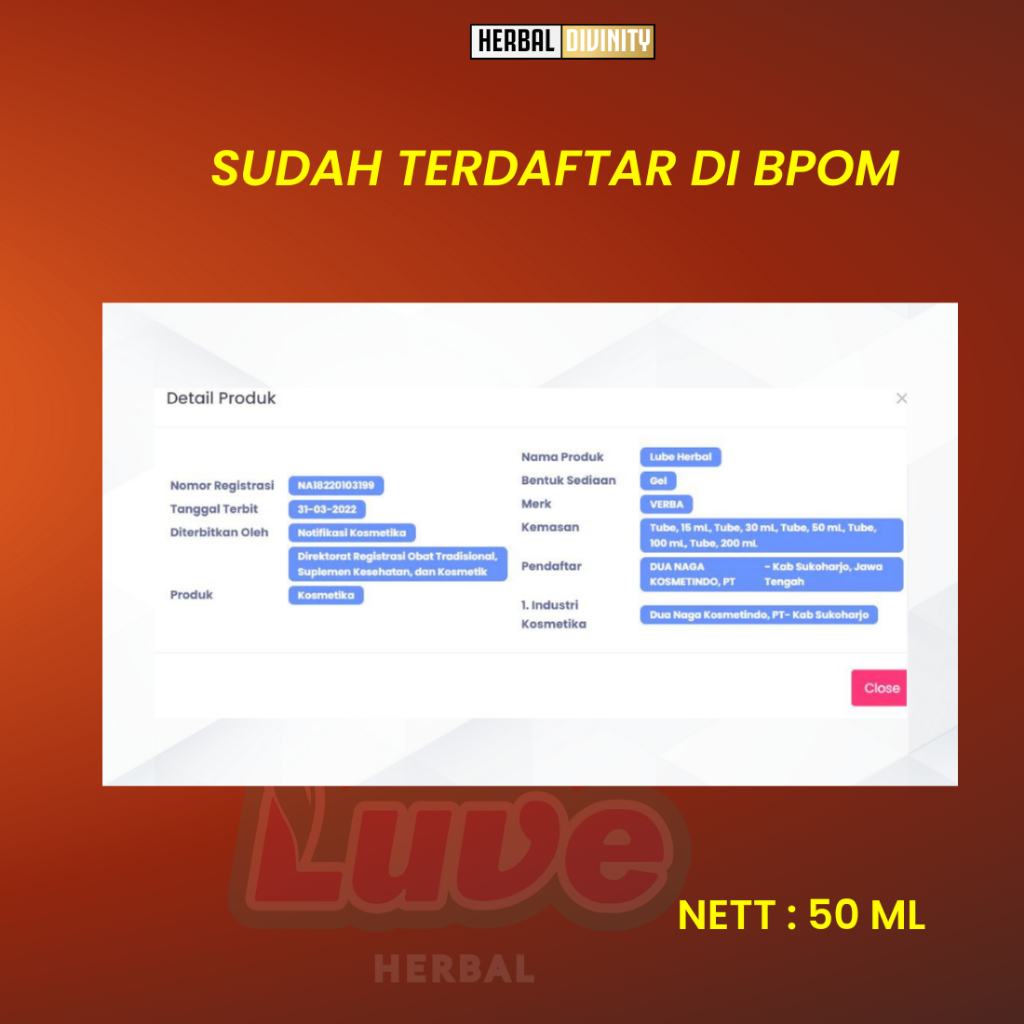 Verba LUVE Pelicin Pelumas Pria Wanita Licin Maksimal Original Aman BPOM