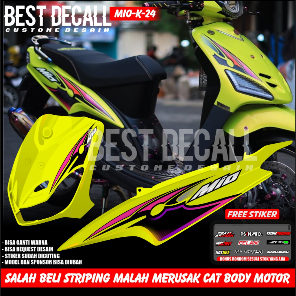 Striping Mio Sporty / Smile Kuning  Hitam Transparan UV Bahan Premium Max Decal Ready Stok mio-kt-24