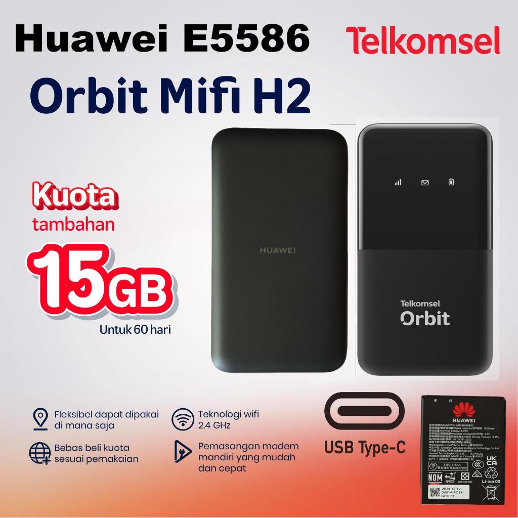 Mifi Orbit H2 4G LTE Huawei E5586 USB Type-C Free Tsel Orbit 15GB 60hari