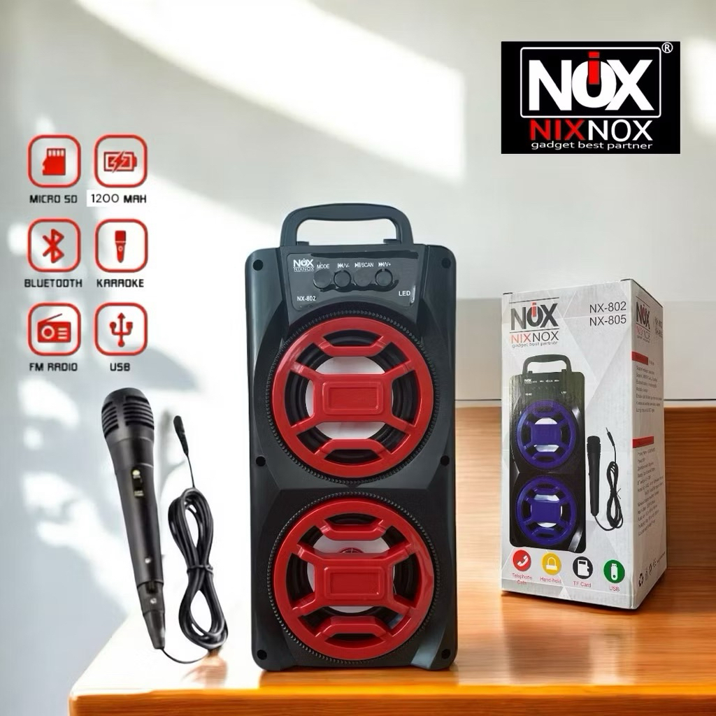 SPEAKER BLUETOOTH KARAOKE NIXNOX NX-802 Free Mic Karoke Kabel SPEAKER FULLBASS