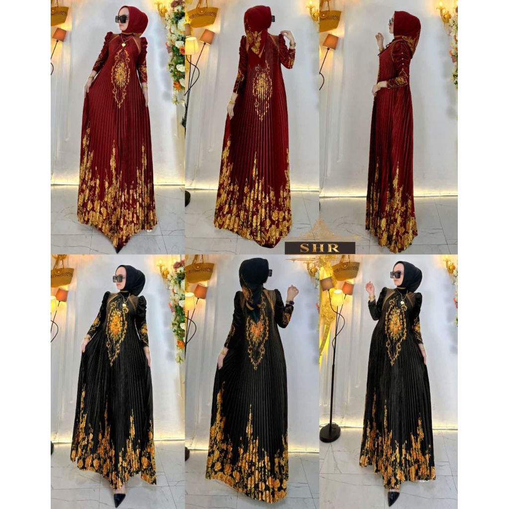 AMELTA FASHION INDONESIA - ORI SHR - Gamis Bludru - Gamis Bludru Plisket - Gamis Sutra Bludru Origin