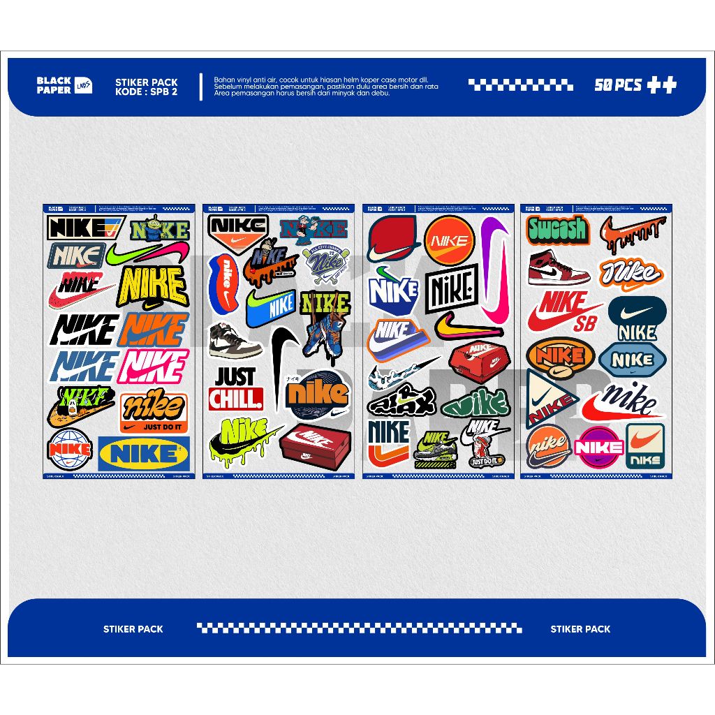Stiker Brand distro paket isi 50pcs Nikeee SPB2 high quality