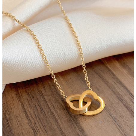 Kalung Titanium Premium Best Seller Rantai Nori Liontin Hati Cantik lapis Emas 18 KGP