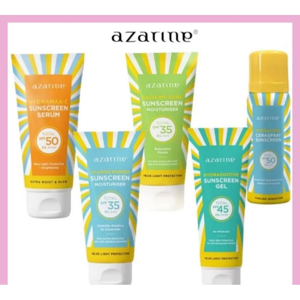 Azarine sunscreen /SS Gel SPF45-Hydramax C SPF50- Cicamide- Calm My Acne - Ceraspray