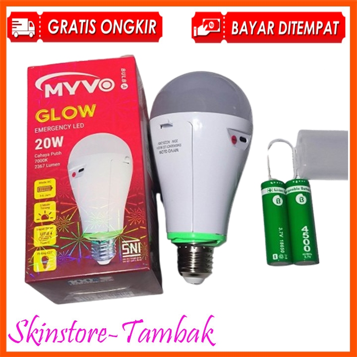 MYVO Lampu Emergency 20W – Bisa Cas, Nyala Saat Listrik Mati