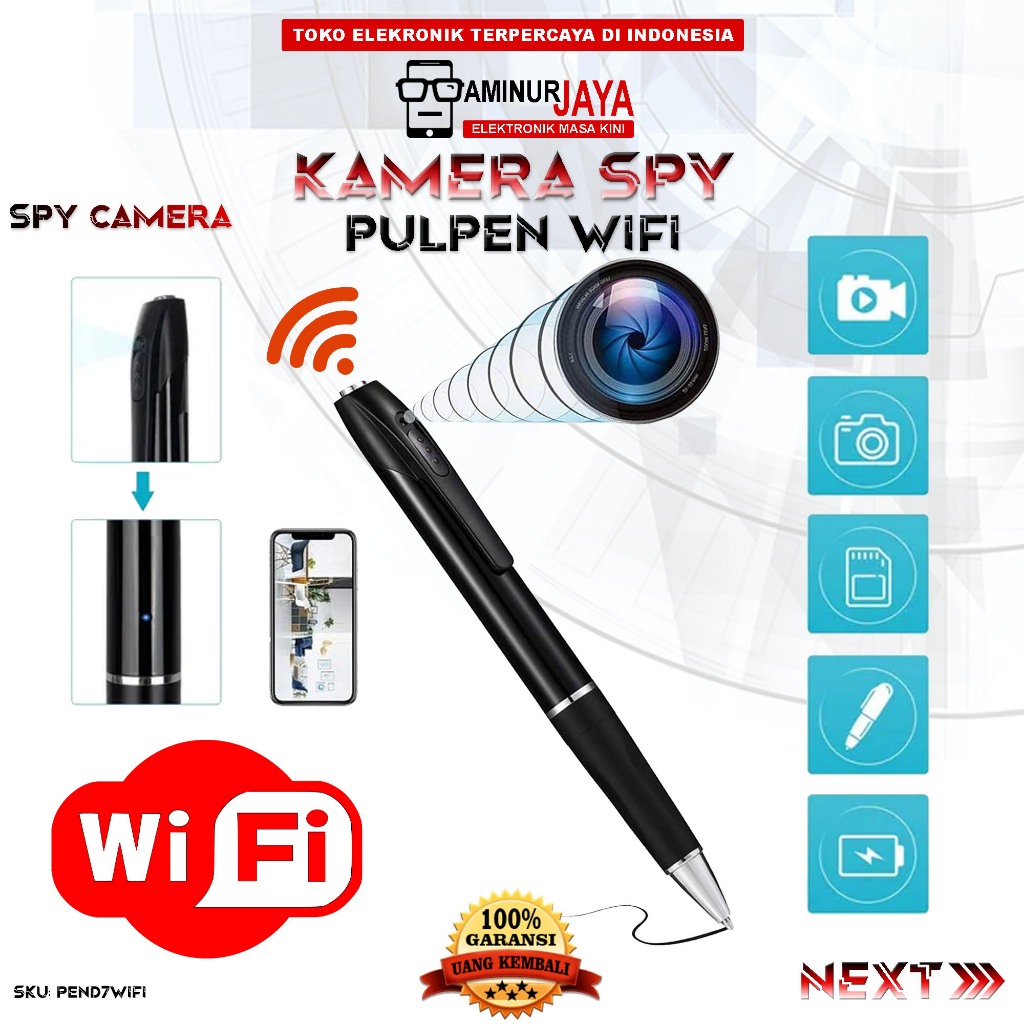 Aminurjaya Kamera Pulpen WiFi 1080P Hidden Spy Pen Cam D7-W Camera Pengintai Tersembunyi PEND7WIFI