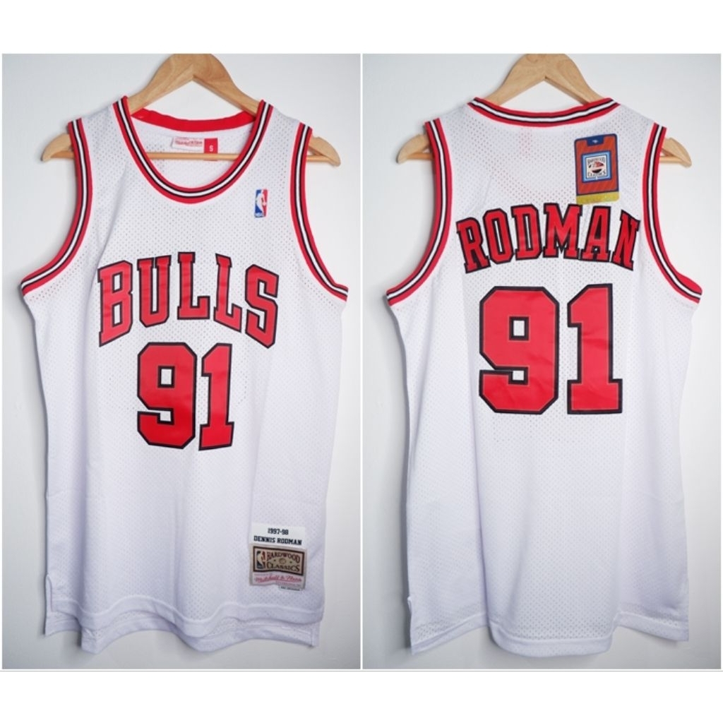 JERSEY BASKET NBA CLASSIC HWC BULLS #91 DENNIS RODMAN PUTIH MITCHELL&NESS