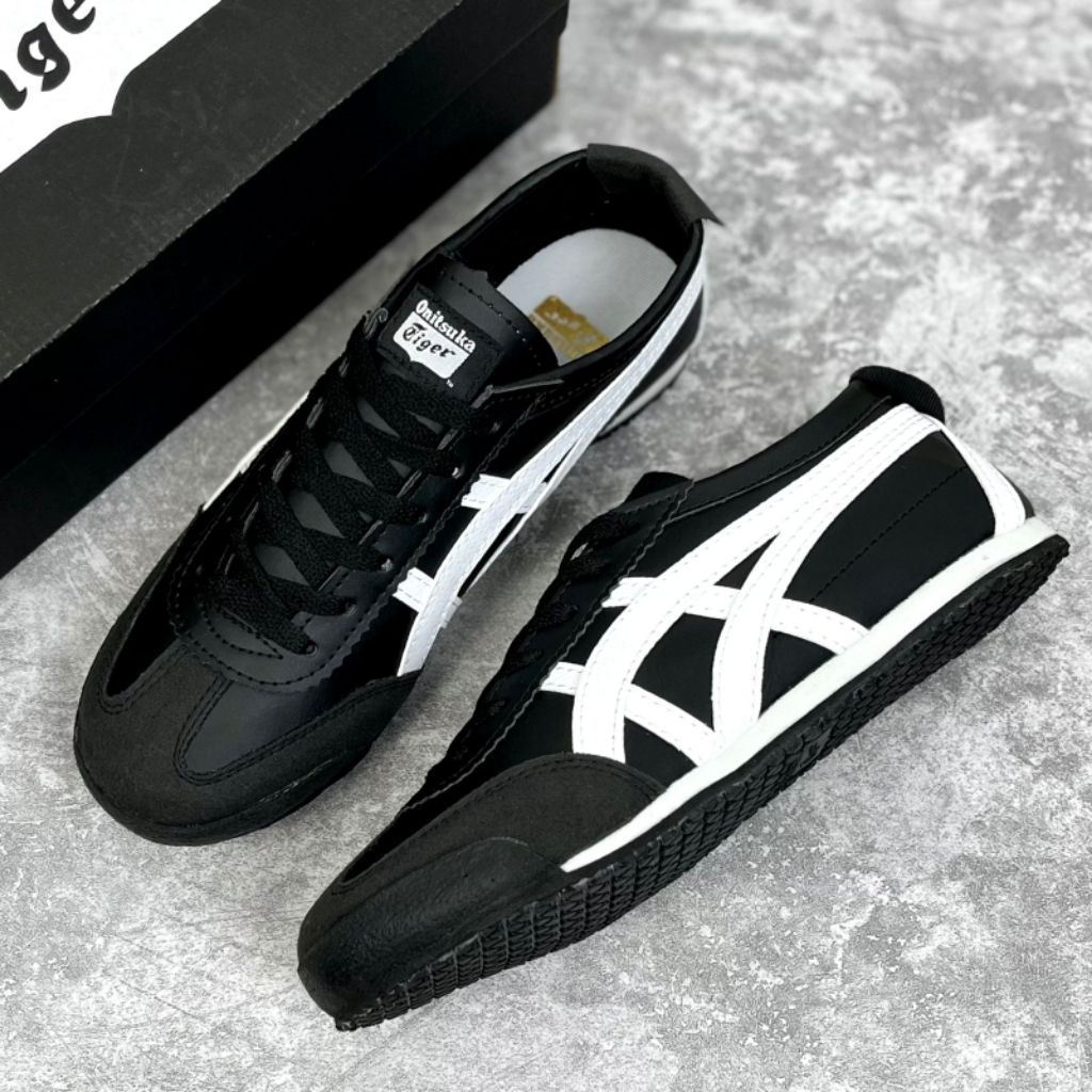 Sepatu Onitsuka Tiger Mexico 66 Hitam Putih Sneakers Flat Pria Wanita Black White - Sneaker Sport Un
