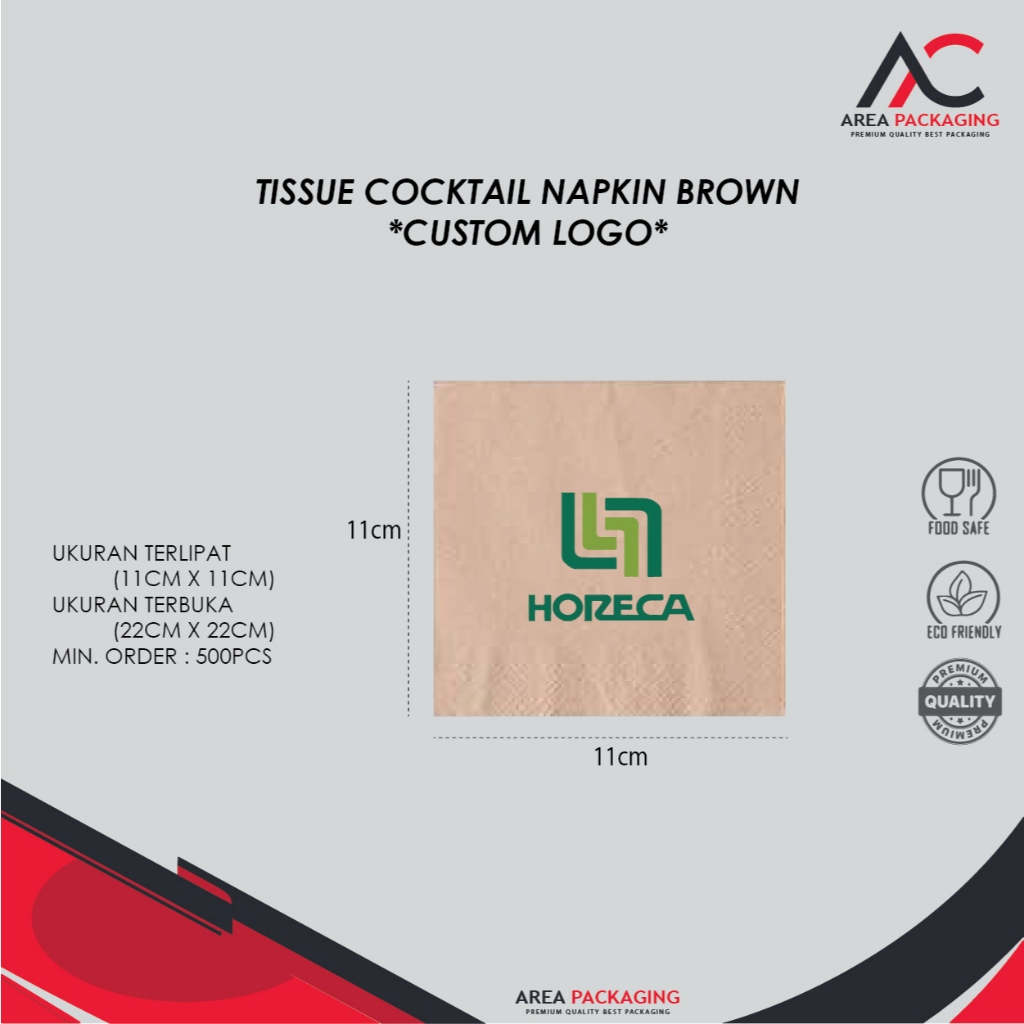 TISSUE COCKTAIL NAPKIN + CUSTOM LOGO (BROWN)