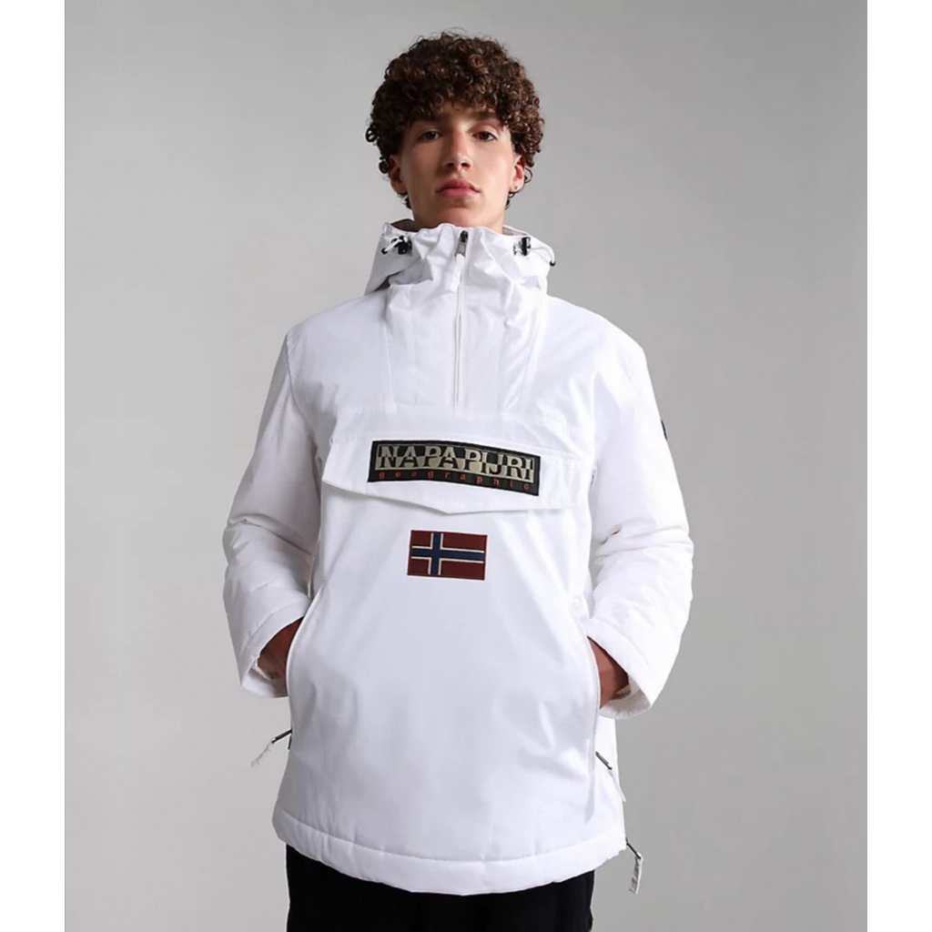 Napapijri Rainforest Pocket Winter Anorak Hooded Jacket In White