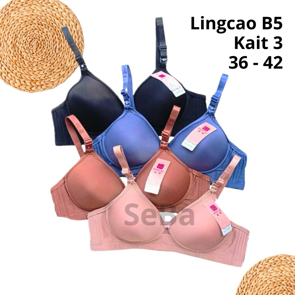 BRA LINGCAO B5 CUP SEDANG KAIT 3/BH Wanita Lingcao Besar / Ling Cao 36 - 42 Asli /Tanpa Kawat Kait 3