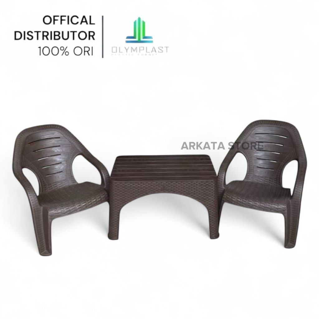 1 Set 2 Kursi Santai Plastik OL 509 Rotan + Meja  / Kursi Teras / Kursi Taman / 1Set Kursi Taman