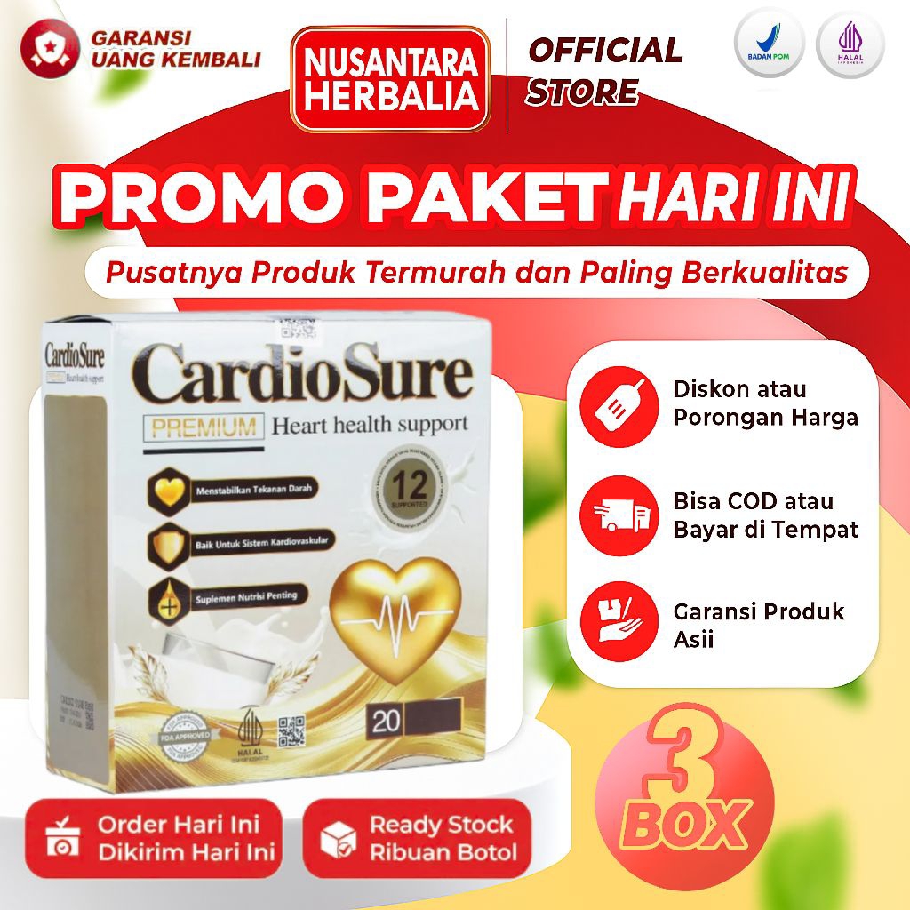 

Paket 3 Box CardioSure Suplemen Jantung Asli Original BPOM Halal - 1 Box Isi 12 Sachet