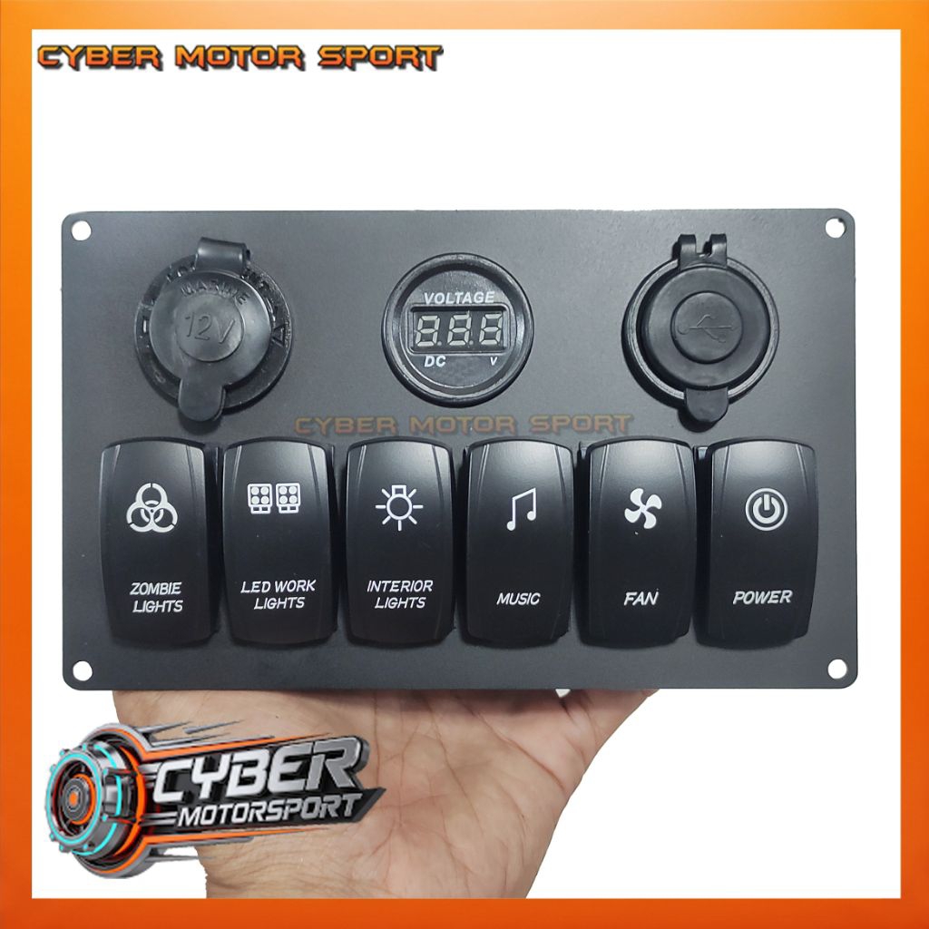 dashboard panel mobil instrument saklar 6 tombol usb charger volt meter dc socket 12 volt 24 volt. S