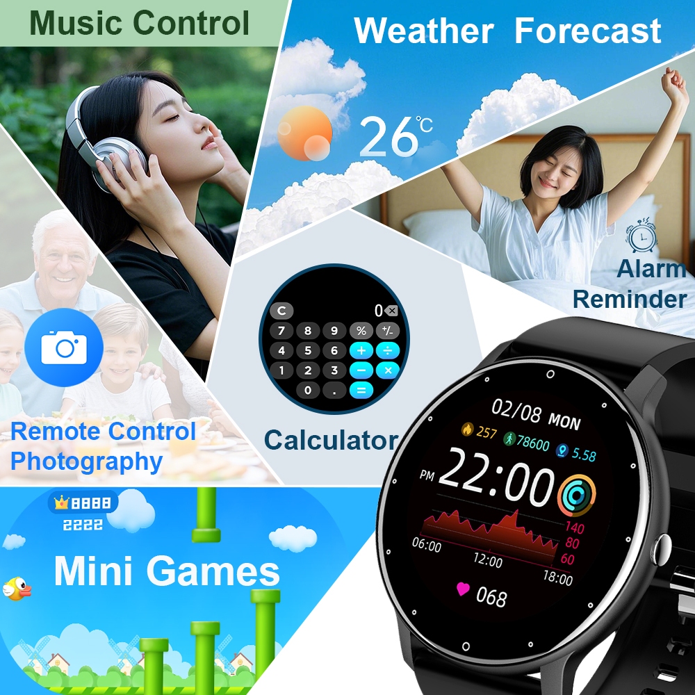 Cuci Gudang Simbojoy Smartwatch Zl02D Layar Terang 1.28'' Anti Air Ip67 Olahraga Pemantauan Tidur