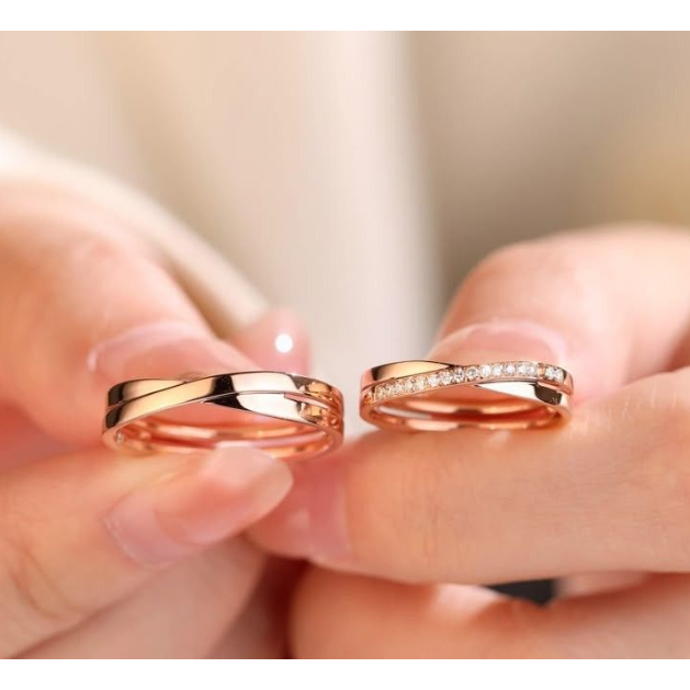 Cincin Nikah Palladium Emas Rose Gold Couple Set Cincin Kawin Tunangan Minimalis / Wedding Ring Pall