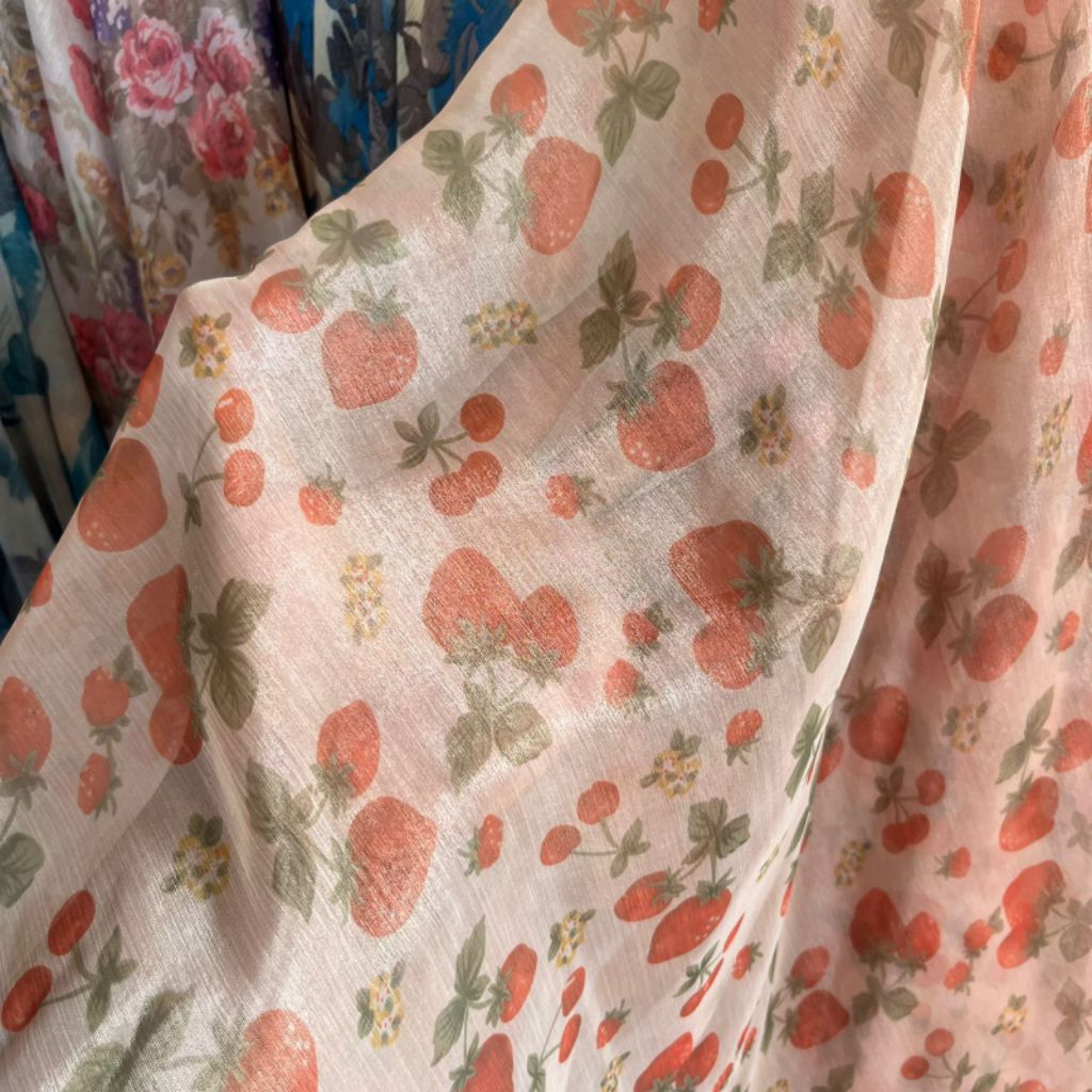 kain sifon sutra premium /bahan sifon salju motif bunga