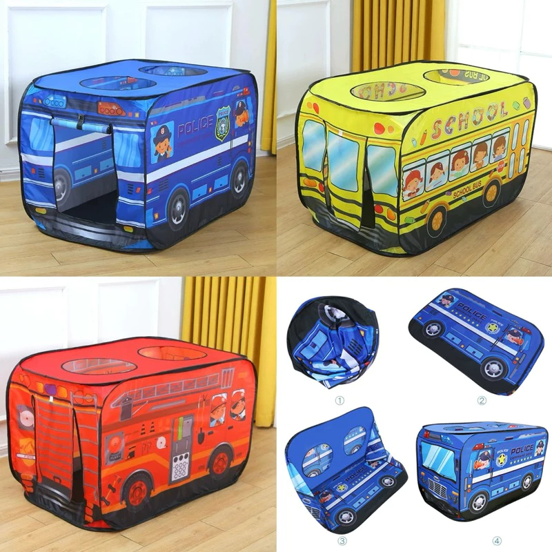 Mainan Anak Tenda Model Bus Sekolah Bus Pemadam Tenda Lipat Fleksibel Praktis Bus Children Tent