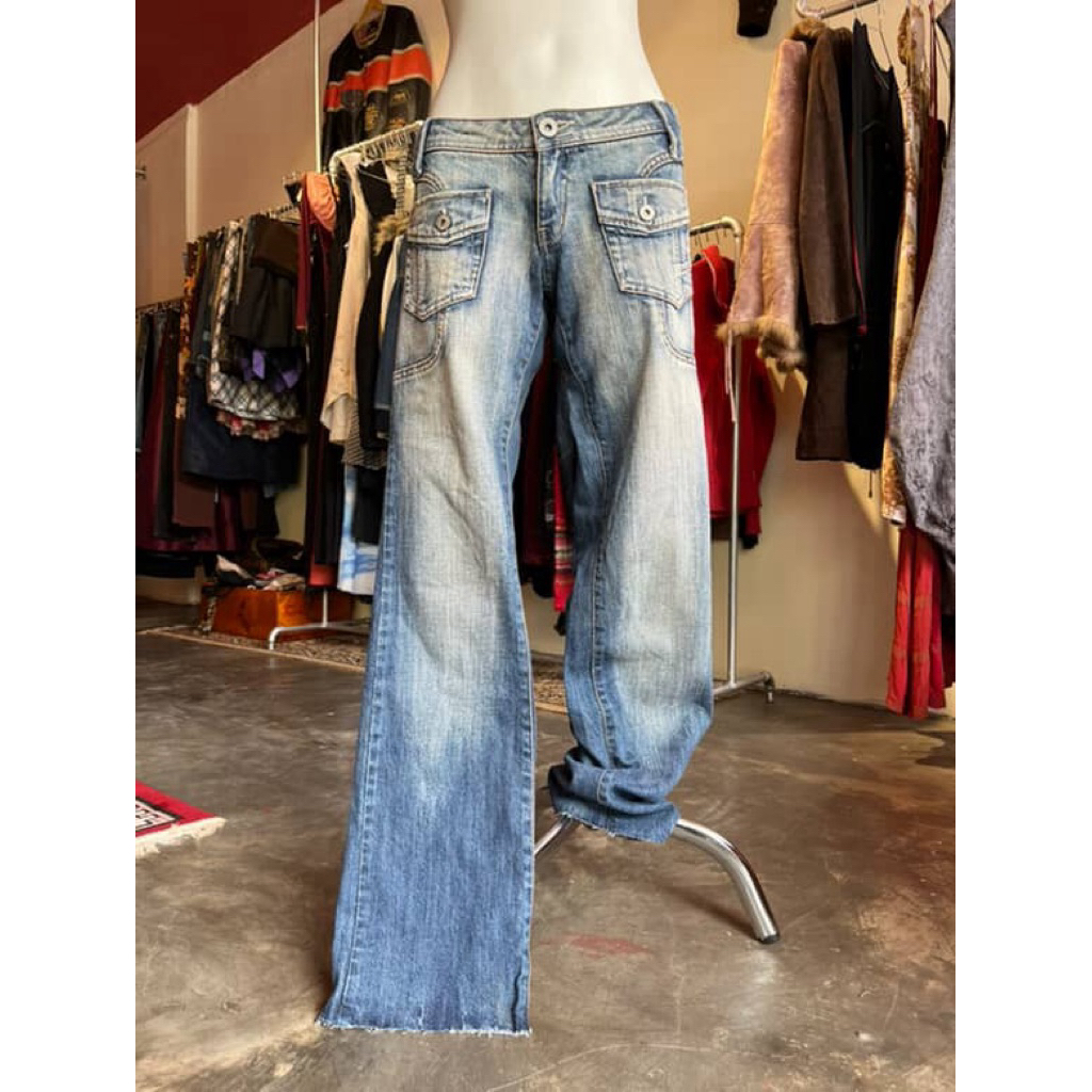 y2k low rise grunge blue jeans - MANGO
