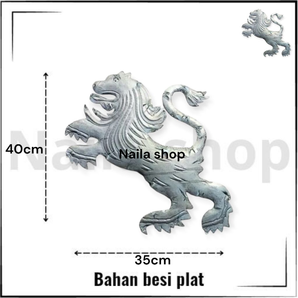 Ornamen/hiasan pagar besi Motif singa uk 40x35cm 2muka dan 1 muka