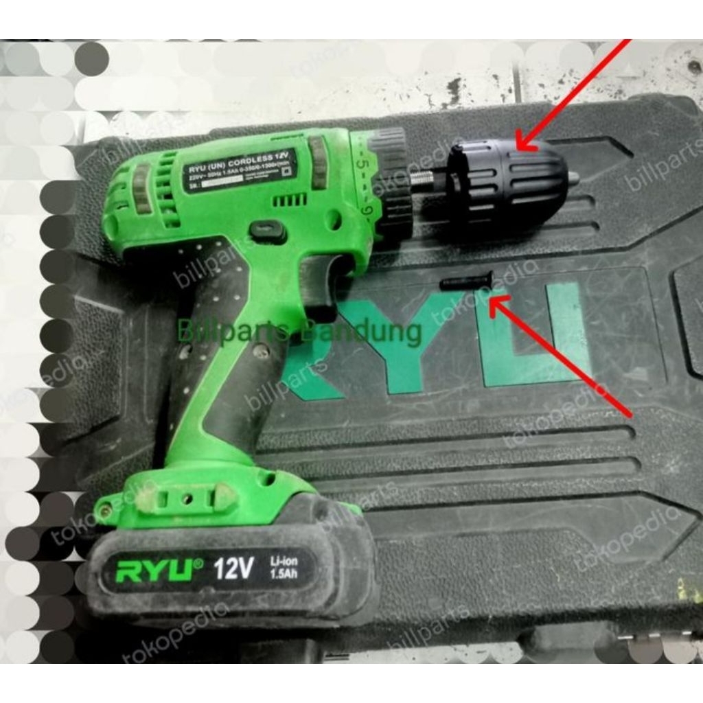 chuck kepala RCD 12V Ryu 12 V Volt bor cordles codles baterai batre - Ryu