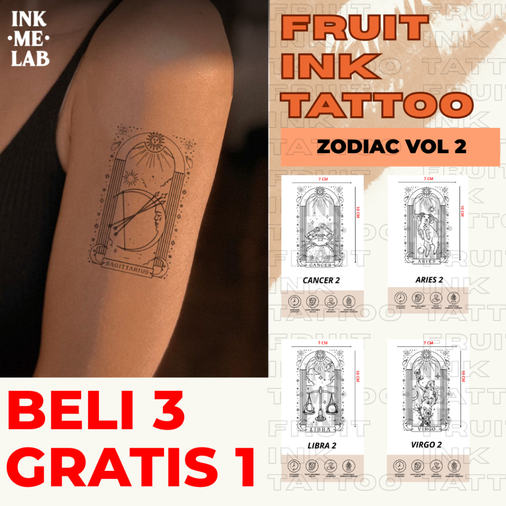 ZODIAC FRUIT INK TATTO 10X7 cm